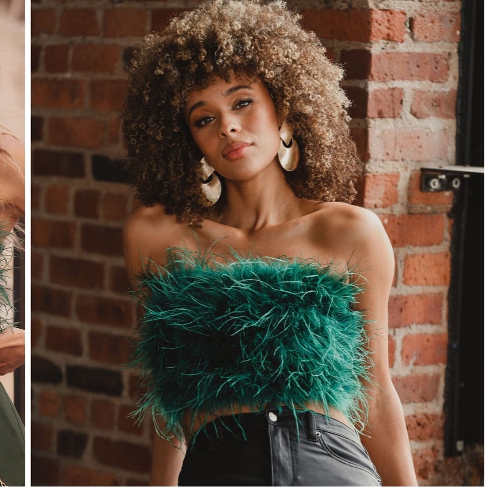 12tg tribe faux feather crop top size M